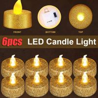 3/6Pcs Glitter LED Candles Lights Gold Powder Flash Candle Flameless LED Tealight Candles for Birthday Party Wedding Decoration