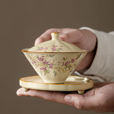 Ru เตาเผาเซรามิค Gaiwan สำหรับชา Peach Blossom Tureen Teaware ชุดชาจีนโบราณชาม Chawan Lily Deng S Store ถ้วยชา