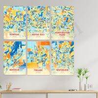 City Color Map Poster-ท่าเรือสีส้ม,Gardena, Lethbridge, Waterloo, Monterey, Tulare, North Harbor, Tford, Pontiac, Ankeny