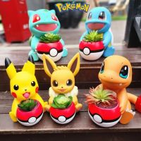 【LZ】☏○❅  25cm Pokemon Flowerpot Pikachu Charizard Squirtle Bulbasaur Resina Periférica Modelo Tabletop Bonito Quarto Decorações Ornamentos Brinquedo