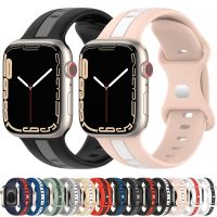 Tali silikon untuk jam tangan cerdas Apple tali silikon untuk jam tangan cerdas Apple ukuran 49mm 45mm 41mm 44mm 40mm 42mm dua warna gelang iWatch Ultra 8 7 6 5 4 3 SE tali silikon