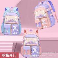 【Hot Sale】 New primary school student schoolbag female refrigerator side opening light and large capacity lightening cartoon childrens backpack for grades 1-6