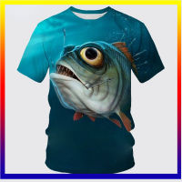 2022Fish 3D Printing Fish Lover เสื้อยืดคอกลมแขนสั้นเสื้อยืดคอกลมวัสดุโพลีเอสเตอร์ XS-5XL