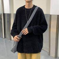 [COD] 2022 winter ins super hot plush solid sweater mens Korean style trendy round neck lambswool jacket