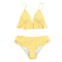 CUPSHE Yellow and White Gingham Ruffled Bikini Sets Women Sexy Two Pieces Swimsuits 2021 Girl Beach Bathing Suits Swimwear