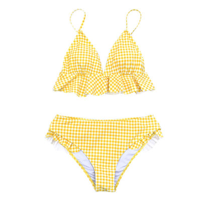 CUPSHE Yellow and White Gingham Ruffled Bikini Sets Women Sexy Two Pieces Swimsuits Girl Beach Bathing Suits Swimwear