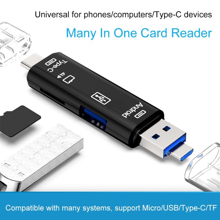 5-in-1มัลติฟังก์ชั่อ่านไดรฟเวอร์-otg-micro-ประเภท-c-ปลั๊กไมโคร-usb-tf-sd-หน่วยความจำอัจฉริยะอะแดปเตอร์เครื่องอ่านการ์ดอุปกรณ์เสริมโทรศัพท์มือถือ