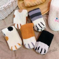 【hot sale】◐☽∈ D19 Cute Cat Claw Socks Thick Warm Plush Coral Fleece Mid-Cut Sweet Cartoon Home Floor