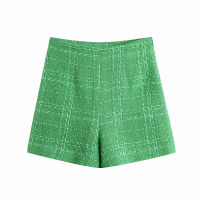 KPYTOMOA Women  Chic Fashion With Lining Tweed Shorts Vintage High Waist Back Zipper Female Short Pants Mujer