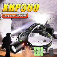 ซูเปอร์ที่มีประสิทธิภาพ XHP360 LED ไฟหน้าแบบชาร์จ USB H Ead Light พลังงานสูงแสง2500เมตรกลางแจ้งกันน้ำตั้งแคมป์โคมไฟหัว