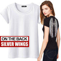 Fashion Sequin Angel Wings T-shirt Woman Causal Tops Novelty Half Sleeve O-neck T Shirt New Summer Loose Sexy Appliques T-shirts