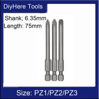 【cw】 1Pc 75mm long PZ1 PZ2 PZ3 Screwdriver Bits Magnetic Pozidriv head 1/4 quot; 6.35mm Shank S2 Tools ！