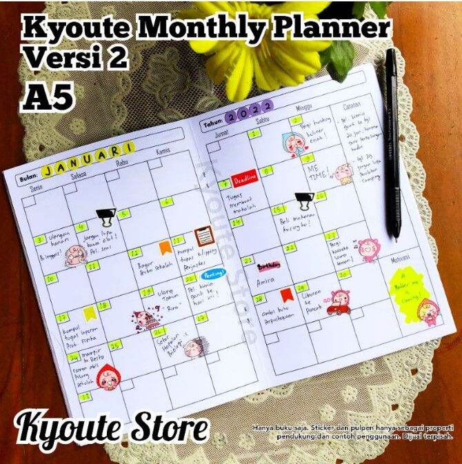 Buku Monthly Planner Simple A5 Versi 2 Kyoute Catatan Agenda Schedule ...