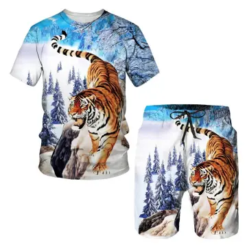 Men's tiger 3d Short Sleeve Clothes Creative Animal Digital O-neck Tiger 3D Print  T-Shirt women Tops