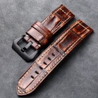 Suitable For Handmade slub pattern cowhide strap rubbing color 20 22 24 26MM coffee soft genuine leather retro watch chain