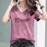 COD DSFERTRETRE Women tshirt top Slub cotton V-neck ladies short-sleeved t-shirt 2021 summer new style half-sleeved Korean loose T-shirt