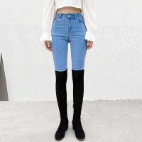 Women s jeans mid waist stretch fashion long skinny casual black denim pants slim basic thin jeans for women