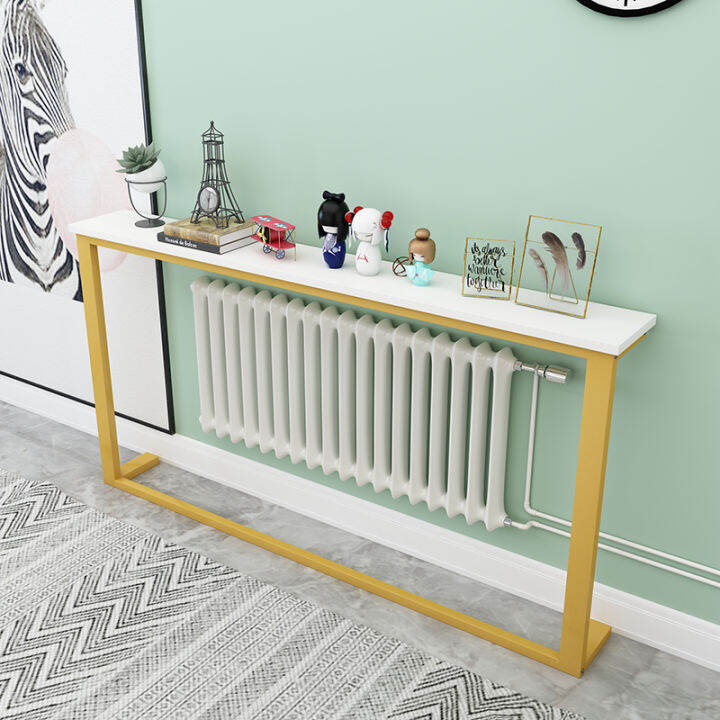 Doubledeck bedside storage long table, radiator shelf behind sofa, living room porch, narrow