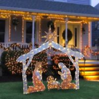 Tinsel Nativity Scene Warm White Yard Plane Painting for Easter Christmas Outdoor Yard Garden Home Decorations Event Decoration