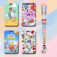 New B t21 Card Set Kawaii Anime Badge Anti-Lost Lanyard Student Meal Card Protective Sleeve Bus Card Meal Card Pendant Bt21 Gift