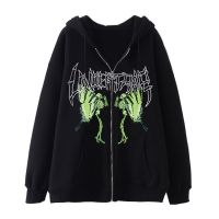 §2022 ใหม่แฟชั่นหลวมซิป Hoodie สำหรับผู้ชายและผู้หญิง Oversize Y2K Gothic พิมพ์เสื้อกันหนาว Harajuku สไตล์หลวม Street Hip Hop เสื้อสวมหัวแฟชั่นสบายๆเสื้อคู่ด้านบน