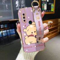 JIUMOO เคสสำหรับ Vivo V15 Pro,เคสโทรศัพท์พร้อมสายรัดข้อมือลายการ์ตูนน่ารักวินนี่เดอะพูห์เคสกันกระแทกดีไซน์ใหม่เคสซิลิโคนชุบลายคลุมทั้งหมดกล้องเคสป้องกันแบบบาง