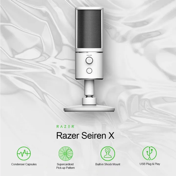 Razer Seiren X Usb Streaming Microphone Built In Shock Mount Supercardiod Pick Up Pattern 25mm Condenser Capsules Usb Plug Play Silver Lazada Ph