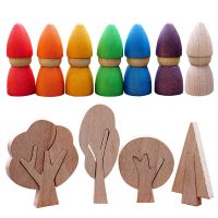 Montessori Rainbow Doll Wooden Toys Log Color Beech Tree Graffiti DIY Painting Puzzle Game Rainbow Building Blocks Children Toys