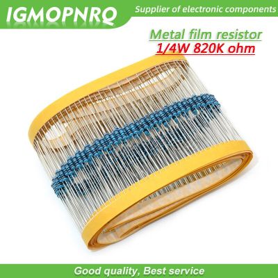 100pcs Metal film resistor Five color ring Weaving 1/4W 0.25W 1% 820K 820K ohm 820Kohm