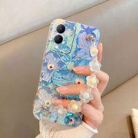 เคสโทรศัพท์Vivo Y17s 2023 ใหม่พร้อมสร้อยข้อมือที่สวยงาม 3D รูปแบบดอกไม้สีม่วงกันกระแทกปลอกยางนุ่มเคส Vivo Y17sเคสโทรศัพท์ฝาครอบกรณี