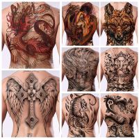 【YF】 Full Back Large Tattoos Temporary Stickers for Men Cool Stuff Snake Dragon Ganesha Tiger on Body Woman Waterproof Fake Tatoo Art