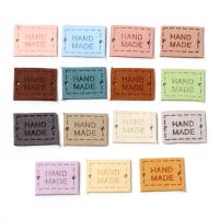 20PCs PU Leather Label Tags Rectangle Multicolor "Handmade" DIY Sewing Embossed Faux Suede Garment Tag Hat Clothing 20mm x 15mm Labels