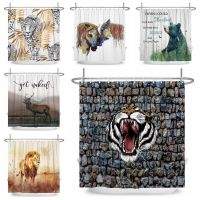 Funny Wild Animals Shower Curtain Cute Bear Lion Waterproof Fabric Africa Landscape Baby Partition Bathroom Curtains With Hooks