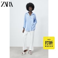 Zara9.0ผ้าซาตินลายทางสำหรับผู้หญิง7969260 044เสื้อคอวีใหม่ฤดูใบไม้ผลิ