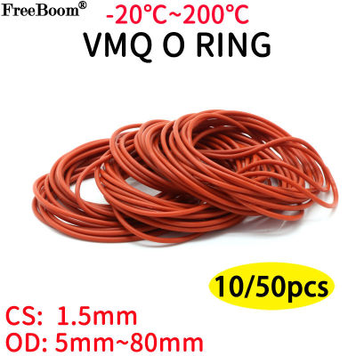 1050Pcs สีแดง VMQ ซิลิโคน O แหวน CS 1.5มม. OD 5 ~ 80มม. เกรดอาหารกันน้ำเครื่องซักผ้ายางฉนวนรอบ O รูปร่างซีลปะเก็น