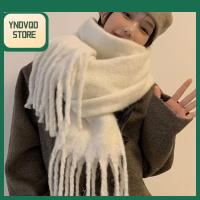 YNDVQO STORE อบอุ่นและอบอุ่น ผ้าพันคอแคชเมียร์ฤดูหนาว นุ่มนุ่มๆ สีทึบทึบ ผ้าคลุมไหล่แบบพัน ของใหม่ ผ้าขนแกะ ผ้าพันคอพู่ยาว สำหรับผู้หญิง