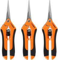 VIVOSUN 6.5 Inch Gardening Scissors Hand Pruner Pruning Shear with Straight Stainless Steel Blades Orange 3-Pack