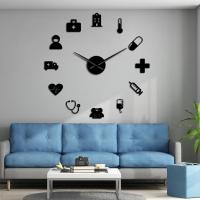 ZZOOI Medicine Heath Care Ambulance Medical Tools Large DIY Wall Clock Acrylic Mirror Effect Wall Stickers Hospital Clinic Decor Watch