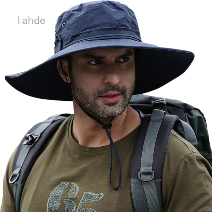 lahde-upf50ซาฟารีหมวกเดินป่าปีกกว้างพิเศษใหม่-หมวกทรงปีกกว้างถังสำหรับทำสวนเดินป่าตั้งแคมป์62ซม