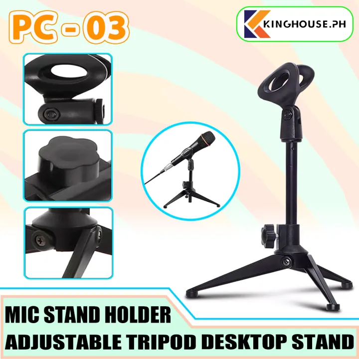 PC03 Adjustable Desk Microphone Stand Tripod Mic Holder Desktop (Black