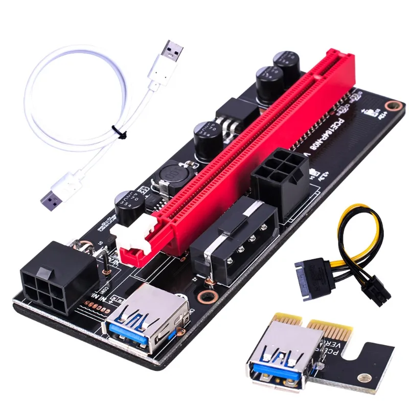 PCI-E PCIE Riser , 009 Express 1X 4x 8x 16x Extender USB Riser Thẻ Chuyển  Đổi 6 Chân GPU Kép 009S SATA 15pin Cho BTC Mi 