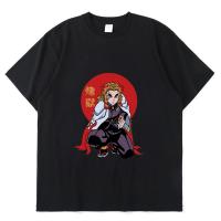 เสื้อยืดโอเวอร์ไซส์เสื้อยืดแขนสั้น ทรงหลวม พิมพ์ลายอนิเมะ Demon Slayer Rengoku Kyoujurou สไตล์ฮิปฮอป แฟชั่นฤดูร้อน สําหรับผู้ชาย S-5XL