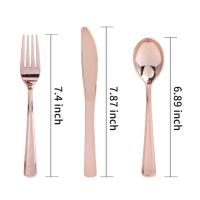 75pcs Rose Gold เครื่องเงินพลาสติก- ชุด Flatware ทิ้ง-ช้อนส้อมพลาสติกเฮฟวี่เวท- รวม 25 ส้อม 25 ช้อน 25 มีด