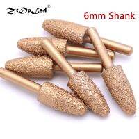 (Rui baoG) ZtDpLsd 1PCS 6MM Shank Bullet สูญญากาศ Brazed Diamond Burrs หัวเจียรโลหะผสม60มม. สำหรับหินหยก Peeling เครื่องมือแกะสลักไฟฟ้า