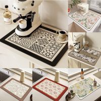 【CC】❦  Print Drain Mats Desktop Absorbent Dish Drying Dinning Table Placemat Dinnerware Tableware