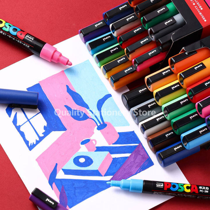 ใหม่-uni-posca-ชุดปากกา-marker-graffiti-ปากกาภาพวาดมือทาสีอุปกรณ์ศิลปะโฆษณาโปสเตอร์-pc-1m-pc-3m-pc-5m-เครื่องเขียน-yrrey