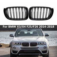 A Pair For BMW F25 F26 X3 X4 2014-2018 Bumper Gloss Matt Black M Color 2 Line Slat Racing Grill Grille Front Kidney Grills