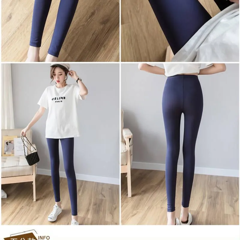 Summer thin section ice silk leggings women wear tight pants feet