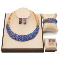 【lz】☞▩▧  Conjunto de jóias árabe marroquino para mulheres banhado a ouro 18k casamento de Dubai colar brincos pulseira anel acessórios de jóias qualidade