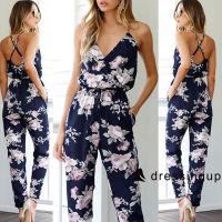 EUS-Women Ladies V Neck Loose Party Romper Long Jumpsuit y